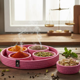 INUS Dry Fruit Jute Container Tray Set with Cotton Rope & Lid - Multiuse Storage for Sweets, Chips, Diwali Gift Cookies & Snacks (Pink)